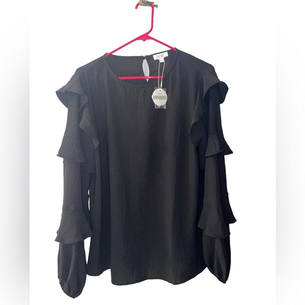 Black Ruffled puff sleeves romantic blouse